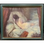 Impressionist School (20th century), 'Nude and Crumpled Sheets', unsigned, oil on board, 50cm x