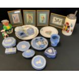 Ceramics - Wedgwood jasperware octagonal pin tray, trinket box and cover, vases, etc; Burlington