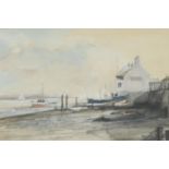 English School (20th century) White Fishing House watercolour, 22cm x 33cm; J** Sadler Lochside