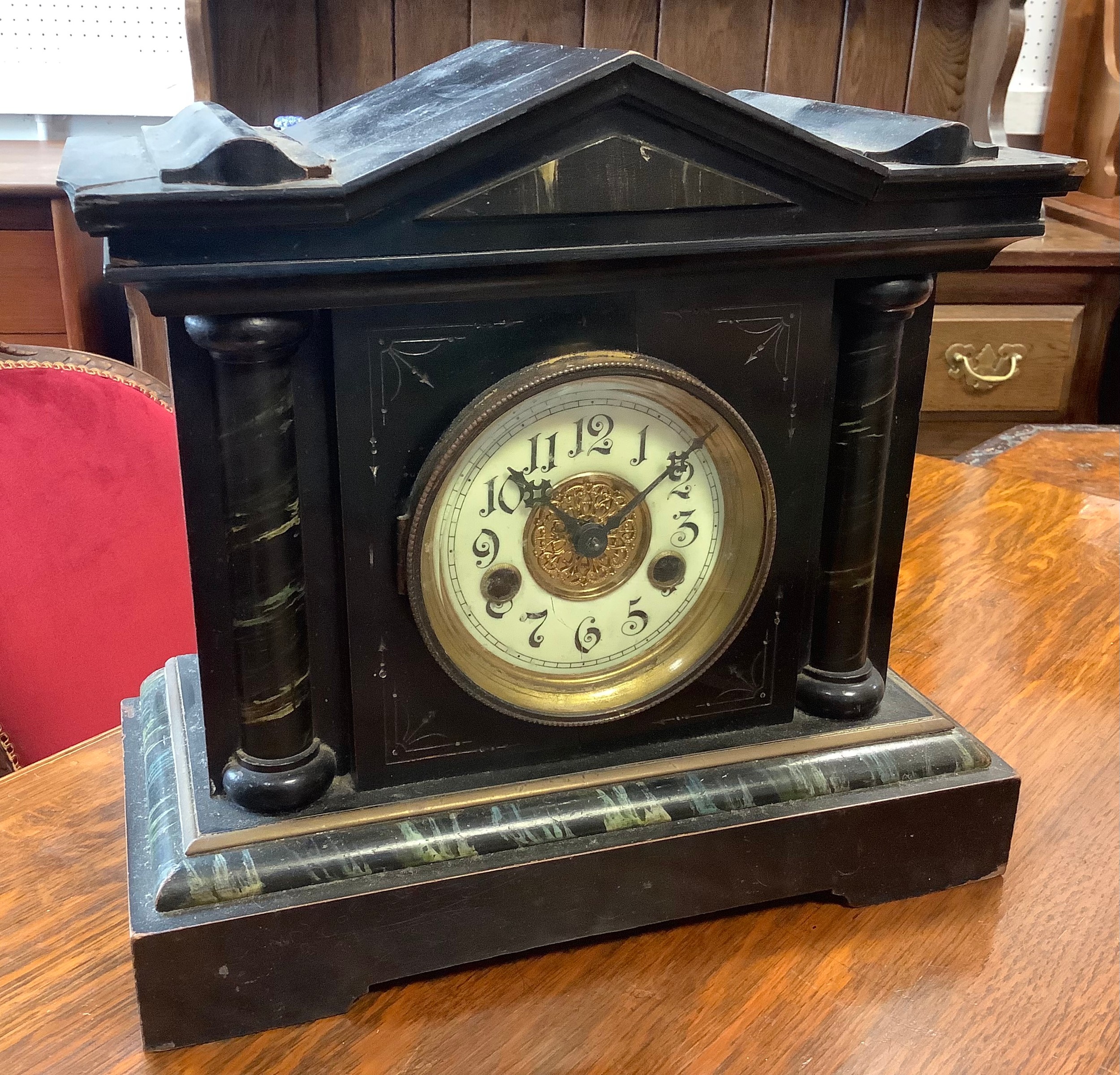 A 19th century Ebonised Mantel Clock, H. A. C. (Hamberg American Clock Company), 14-Day Strike