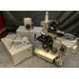 An Olympus BHB Trinocular Microscope, with Plan Apo 20F, H1 Apo 40/1.00, Plan 10/0.25F, S1 FL100/1.
