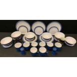 A Denby imperial blue part dinner set inc dinner and side plates, bowls, mugs etc; other Denby