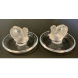 A Pair of Lalique Swan Ring Dishes/Pin Trays, 9.5cm diameter, (2).