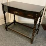 An oak floor standing cutlery cabinet, barley twist legs, 83cm wide, c.1930