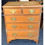 A 19th century pine chest of drawers, rectangular top above two short and three long graduated