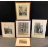 Charles Forget (1886-1960) Strasbough, signed etching, 36cm x 27cm; other The Achambra etc (5)