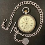 A Continental 935 silver open face pocket watch, white enamel dial, twin subsidiary registers,