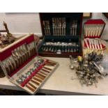 A Cooper Brothers Kings pattern six setting canteen, cased; other assorted flatware, part cased qty.