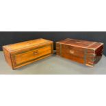 An early Victorian brass bound Rosewood writing box, fitted interior, 17cm x 45cm x 25cm; another