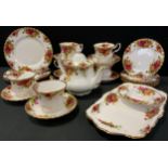 A Royal Albert Old Country Rose pattern six setting teaset inc cups, saucers, sandwich tray,