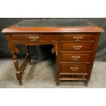 An Edwardian mahogany single pedestal kneehole desk, rectangular top above one long drawer and an