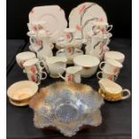 A Dakin Art Deco style 1960s tea and coffee set for six; Carnival glass bowl etc