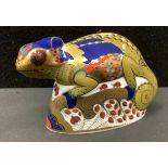 A Royal Crown Derby paperweight, Chameleon, gold stopper, first quality