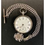 A Victorian silver open face pocket watch, cream enamel dial, Roman numerals, Key wind movement,