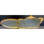 A gilt framed shaped rectangular wall mirror, 71cm x 74cm; another oval smaller (2)