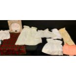 Textiles - Clothing, a tartan pencil skirt ; others, babies dresses, christening gown etc.