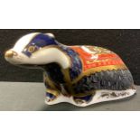 A Royal Crown Derby paperweight, Moonlit Badger gold stopper, boxed