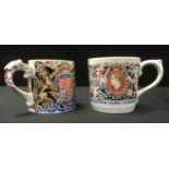 A Dame Laura Knight 1937 King Edward VIII coronation cup, mask head handle; another similar, in