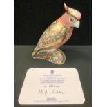 A Royal Crown Derby paperweight, Cockatoo, gold stopper, certificate 1407/2500, boxed