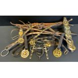 Horse Tack - a pair of horses hames, others, horse brasses on leather belts and straps, others