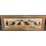 A Middle Eastern painting on Plaque, 'A Clash of Horsemen', indistinctly signed, 17cm x 63cm; in a
