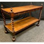 An early Victorian Oak Dumb Waiter (converted for use as a two tier side table), turned finials,