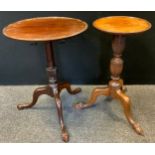 A Small 19th century, mahogany, tilt-top tripod table, circular top, turned support, cabriole legs