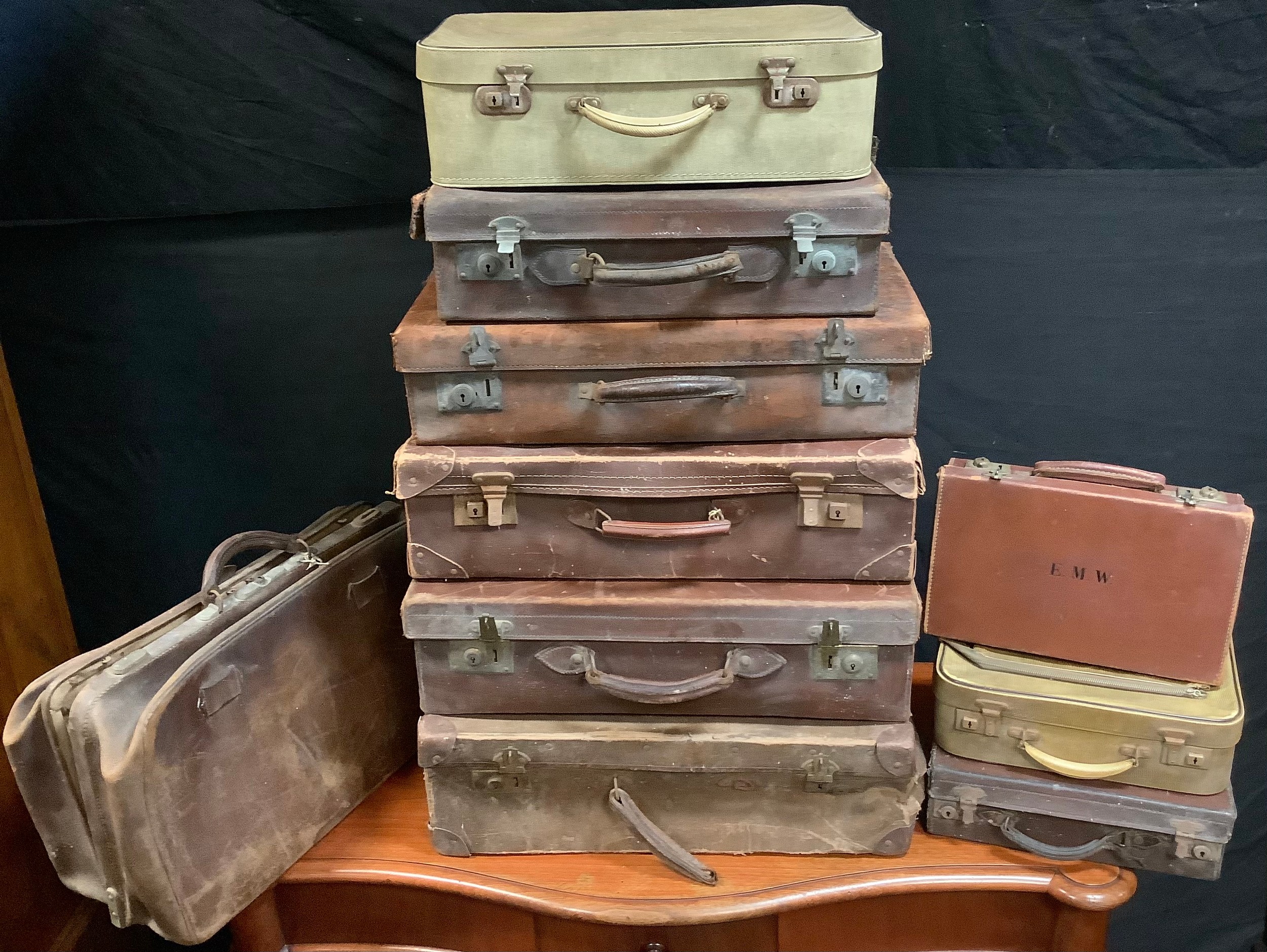 Vintage Luggage; an early 20th century Gladstone Bag; a collection of nine leather and faux shagreen