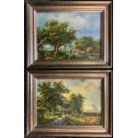 Dutch School, A Pair, Idyllic Landscapes, indistinctly signed, oils on board, 12cm x 17cm, (2).