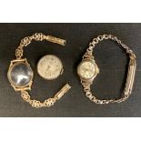 A lady's 9ct gold wristwatch; another (2)