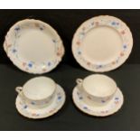 A Pair of Crown Derby 7392 pattern cups and saucers, c.1905; and two Crown Derby 7392 pattern plates