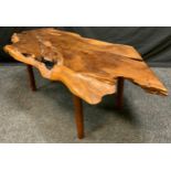 A Reynolds of Ludlow rustic yew wood coffee table c.1960/70, 123cm x 55cm x 39cm tall