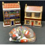 A Royal Crown Derby Post Office paperweight; others Mini Toys Box House; Catnip Kitten, gold stopper