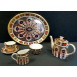 A Royal Crown Derby miniature bachelors tea set on tray, inc teapot, milk jug, sugar bowl, cup,