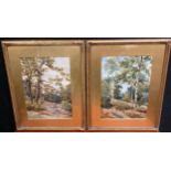 A. E. Boler, a pair; 'Birch Woodland' and 'Oak Woodland', signed, watercolours, 48cm x 34cm, (2)