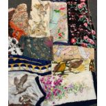 Ladies accessories - silk scarves including Alexander McQueen, Liberty (2), BOAC (2), late 19th