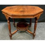 A Victorian mahogany occasional table, octagonal top above an octagonal under-tier, turned legs,