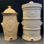 A large stoneware water filter barrel, by Her Majesty's Royal Letters Patent, 62cm high; another