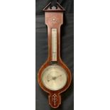 A 1920s local interest inlaid rosewood barometer thermometer, inlaid with mother-of-pearl,
