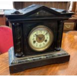 A 19th century Ebonised Mantel Clock, H. A. C. (Hamberg American Clock Company), 14-Day Strike