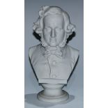 A parian ware portrait bust, of Felix Mendelssohn (1809 - 1847), waisted socle, 24.5cm high
