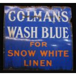 Advertising - an early 20th century enamel sign, Colman's Wash Blue, For Snow White Linen, 91cm x