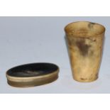 A 19th century cattle horn oval snuff box, probably Scottish, 9.5cm wide, c.1850; a beaker, similar,