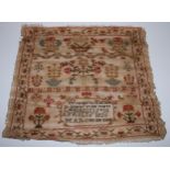 A George IV needlework square sampler, Wrought by Elizabeth Shirley, 1826, embroidered in