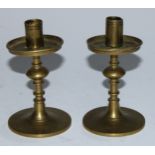 A pair of 18th century design brass ecclesiastical travelling communion candlesticks, 10cm high