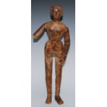 A 19th century softwood artist's lay figure, of typical form, the articulated head with carved