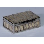 The Wunderkammer - a 19th century fossilised mammoth tooth rectangular snuff box, silver coloured