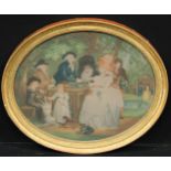 Interior Decoration - an early 19th century oval furnishing print, A Family Taking Tea Outdoors,