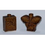 A Chinese monochrome tea caddy, as a butterfly, moulded and glazed in tones of mottled brown, 13.5cm