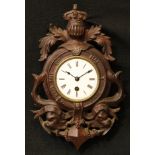 A 19th century armorial novelty cartel type wall timepiece, 8.5cm circular enamel clock dial
